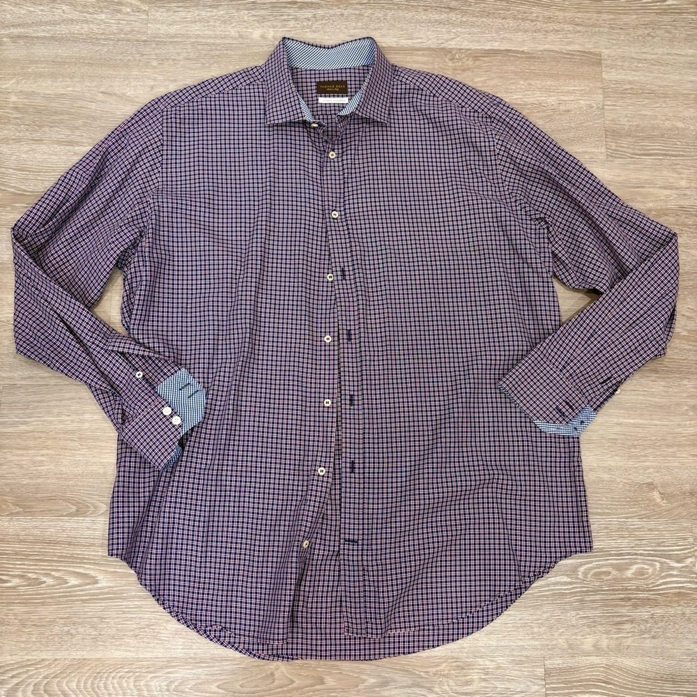 Thomas Dean Shaped Fit Lightweight Cotton Colorful Plaid Shirt XXL